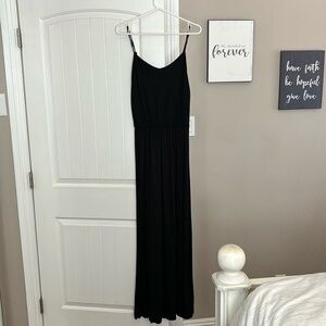 Black adjustable spaghetti floor length thin cotton summer dress.